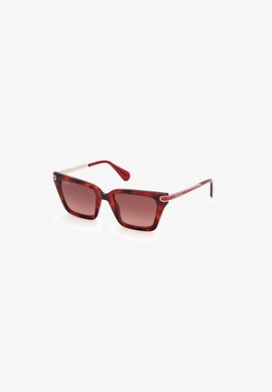 Rote Schildpatt-Sonnenbrille in quadratischer Form mit verlaufenden Gläsern. Metallakzente an den Bügeln. Auffälliges, geometrisches Design mit glanzvollem Finish.