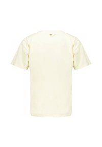 Camiseta de manga corta en algodón color amarillo pálido, con cuello redondo y un pequeño detalle de logo en la parte posterior del cuello.