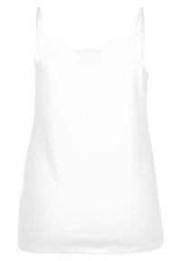 Witte mouwloze camisetetop met dunne verstelbare bandjes en een rechte halslijn op een effen achtergrond.