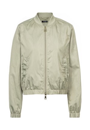 Licht beige bomberjack met rits, elastische manchetten en zoom, twee zijzakken en een ronde kraag.