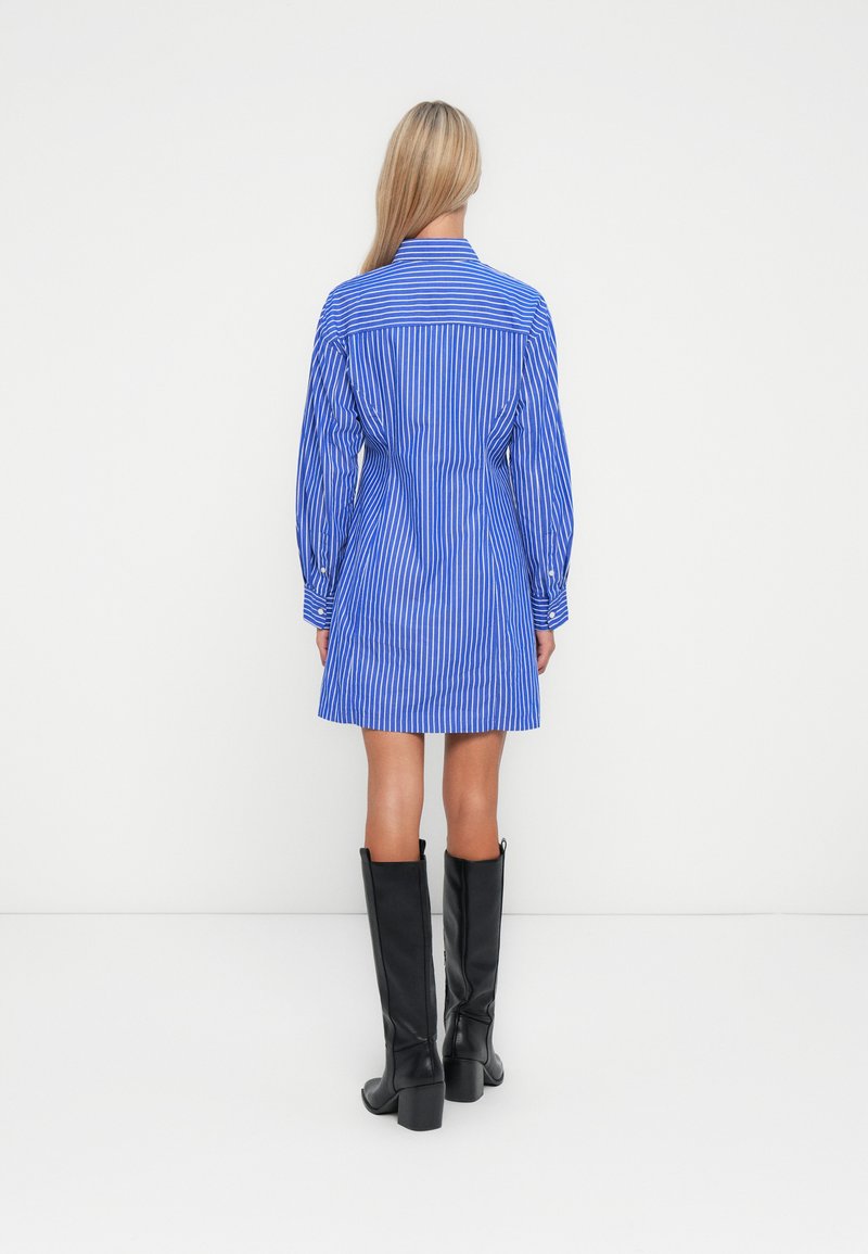 gap shirt dress blue GAP Blue Denim Shirt Dress 3/4 Puff Sleeve Button Knee Length Cottage Core