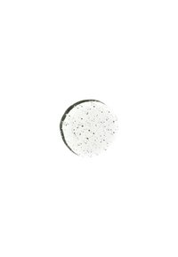 Round, white speckled ceramic coaster with a smooth surface and a slightly raised green edge.