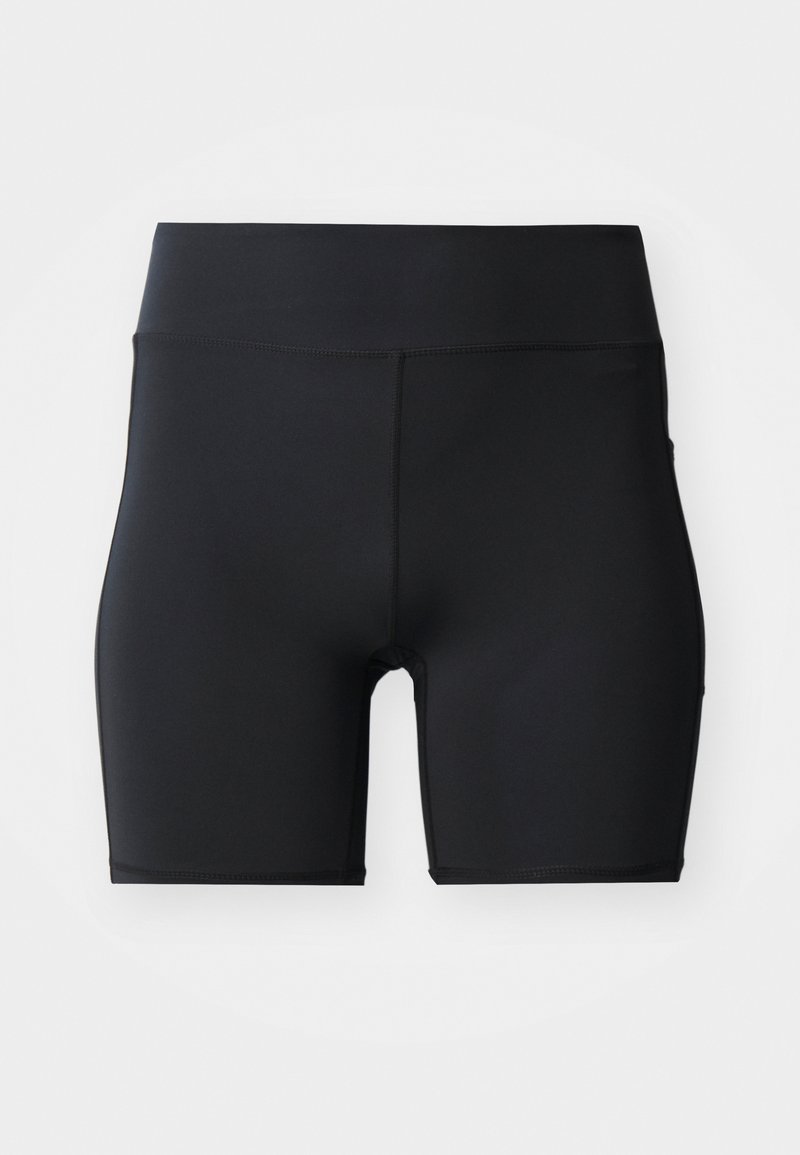Sorte treningsshorts laget av glatt, elastisk materiale. Har høy midje og tettsittende design, egnet for aktiv bruk.