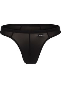 Svart tanga i genomskinligt material med elastisk midjeband. Har minimal täckning och subtila sömdetaljer. Logotypetikett finns.