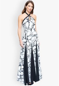 HotSquash - HALTER NECK WITH CONTRAST PANELS - Maxi dress - black white monochrome floral canvas Thumbnail Image 1