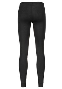 Leggings noirs côtelés avec une coupe ajustée, une taille élastique et une texture lisse sans logos ni motifs visibles.