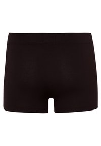 Black seamless boxer shorts with a smooth texture, a fitted design, and no visible branding or embellishments, featuring a mid-rise waistband.