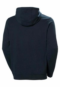 Felpa con cappuccio di un blu navy scuro, dal tocco morbido, con un grande cappuccio e taglio dritto. Nessuna grafica o dettaglio visibile sulla schiena.