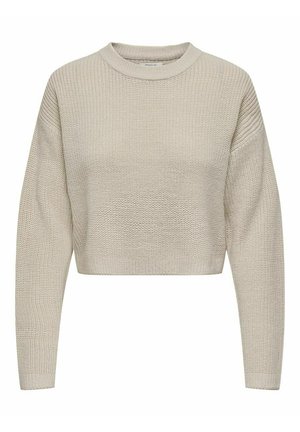 Lys beige cropped sweater med struktureret strik, rund halsudskæring og lange ærmer. Har en løs pasform med ribbede manchetter og kant.
