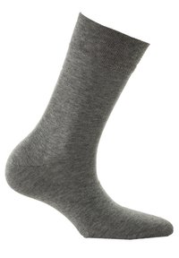 Grau Baumwollsocke mit glatter Textur, geripptem Bündchen und verstärkter Ferse. Das Design bietet eine klassische Form, die sich für den täglichen Gebrauch eignet.