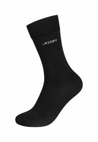 Calzino di cotone nero con elastico a coste. Presenta un logo sottile "JOOP!" in argento sul lato. Texture liscia e lunghezza standard.