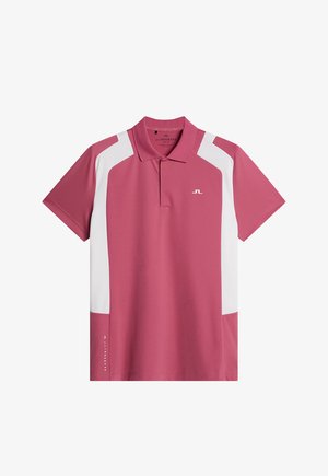 Koszulka polo w kolorze różowym z białymi akcentami. Posiada klasyczny kołnierzyk, krótkie rękawy i logo na piersi. Wykonana z gładkiego materiału.