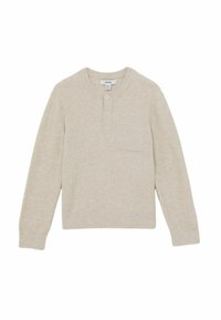 Beige geribbelde gebreide lange mouwen Henley-shirt met drie knopen en een klein borstzakje, ontworpen voor kinderen van 5-6 jaar.