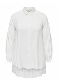 Camicia bianca a maniche lunghe con apertura a bottoni, colletto classico e retro leggermente più lungo. Realizzata in un tessuto morbido con una sottile texture.
