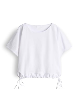 Witte korte mouw losse blouse met ronde halslijn en verstelbare trekkoorden aan de zoom.