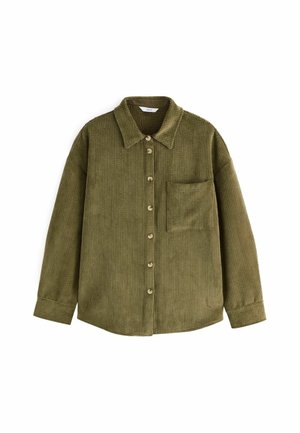Olive rohelise värvi kootud särk pikkade varrukatega, krae ja nööbistamine ning rinnatasku. Tekstuuriga kangas, millel on vertikaalsed triibud.