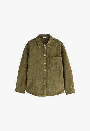 Olive rohelise värvi kootud särk pikkade varrukatega, krae ja nööbistamine ning rinnatasku. Tekstuuriga kangas, millel on vertikaalsed triibud.