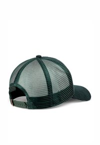 Grüne Netzcap mit gebogenem Schirm, verstellbarem Snapverschluss und strukturiertem Stoff. Rückenteil aus Netz sorgt für Atmungsaktivität.