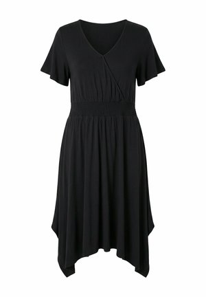 Angel of Style, MIDI JERSEY DRESS, A-LINE, ASYMMETRIC HEM, FLUTTER SLEEVES - Jersey dress - black