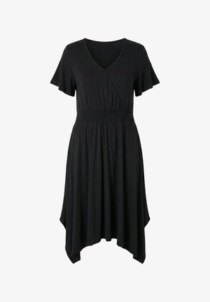 Angel of Style, MIDI JERSEY DRESS, A-LINE, ASYMMETRIC HEM, FLUTTER SLEEVES - Jerseykjole - black