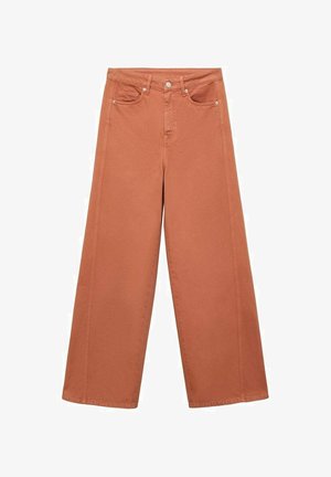 Roestkleurige wijde jeans van katoen. Bevat voorzakken, een hoge taille en contrasterende stiksels langs de naden.