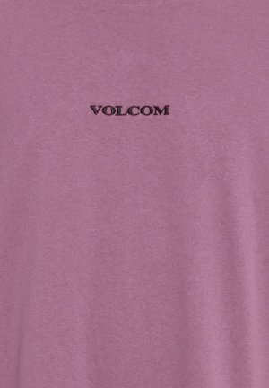 Purple short-sleeve t-shirt made of soft cotton with a crew neckline, featuring the embroidered logo "VOLCOM" in black on the chest.