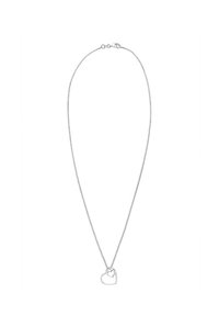 Sølv halskæde med en tynd kæde og en hjerteformet vedhæng med et indre hjerteudskæring, der fremhæver et minimalistisk design.