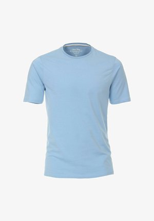 Lichtblauw T-shirt met korte mouwen van zachte katoen, met een klassieke ronde halslijn en een normale pasvorm.