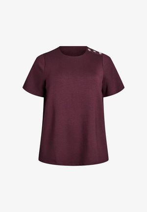 Borodowy t-shirt z krótkim rękawem, z okrągłym dekoltem i trzema dekoracyjnymi guzikami na lewym ramieniu. Miękka, gładka tekstura.
