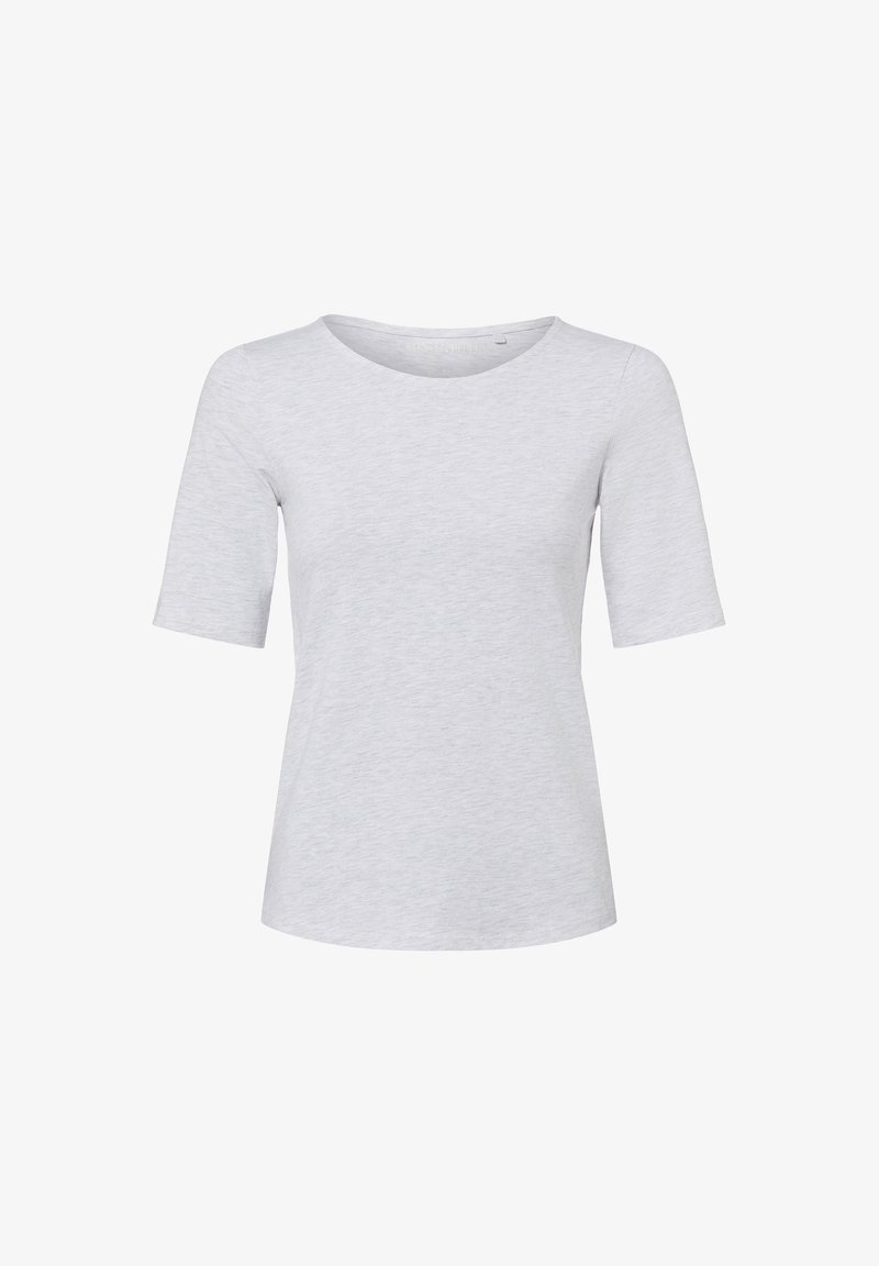 Light gray short-sleeve t-shirt made of soft cotton-blend fabric. Features a rounded neckline and a classic, relaxed fit.