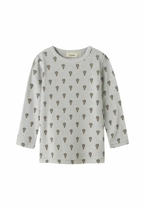 T-shirt manches longues gris clair pour tout-petit avec petit imprimé répétitif de montgolfières et col rond, de Lil' Atelier.
