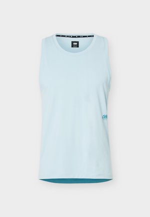 Svetlomodré športové tielko bez rukávov s okrúhlym výstrihom a malým logom na spodnej pravej prednej strane.