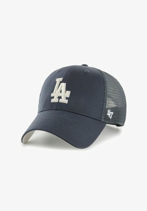 Marineblaue Baseballkappe mit weißem "LA"-Logo auf der Vorderseite und Netzrücken mit kleinem "47"-Logo an der Seite.
