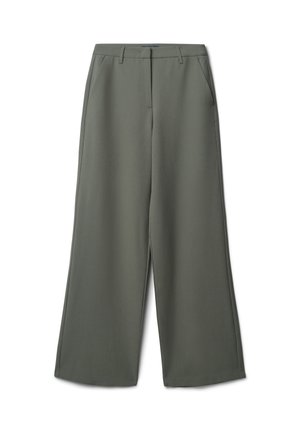 Pantaloni a gamba larga in un verde oliva smorzato. Realizzati in tessuto morbido con una vita su misura, dotati di tasche frontali e una finitura pulita.