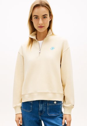Tommy Hilfiger SCRIPT HALF ZIP - Športni pulover - country ivory