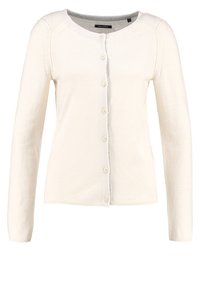 Ljus krämfärgad cardigan i mjukt stickat material. Har rund halsringning, långa ärmar och knappstängning framtill.