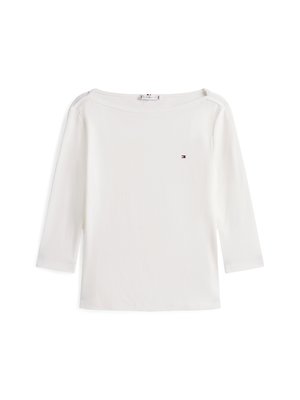 Witte, lange mouwen shirt met een brede halslijn en een klein geborduurd logo op de borst. Gemaakt van zachte katoen en heeft een relaxte pasvorm.