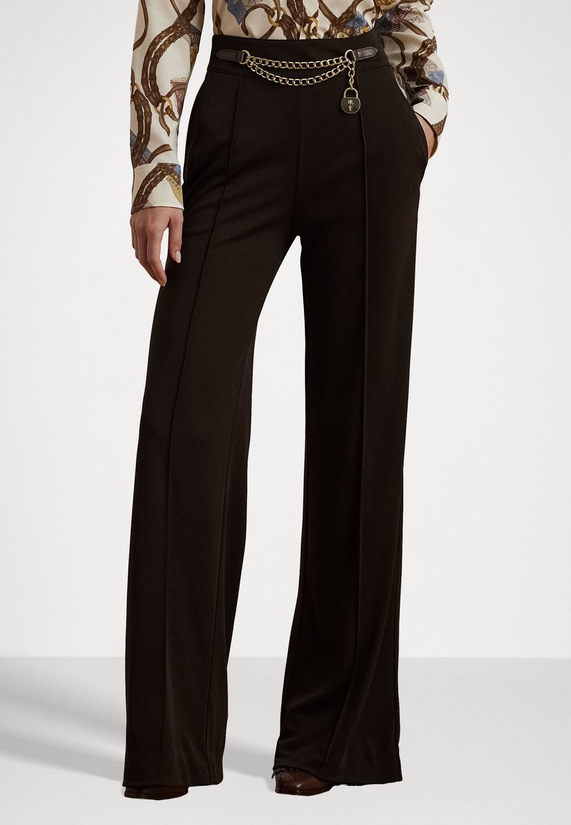 Lauren Ralph Lauren CHAIN TRIM PLEATED JERSEY WIDE-LEG PANT - Kelnės - circuit brown