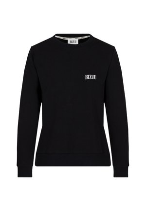 Zwarte sweatshirt met ronde hals, geribbelde manchetten en een aansluitend ontwerp. Bevat een klein wit "BIZUU" logo op de borst. Van katoen.
