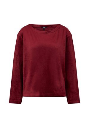 Bordeaux langetermijn sweatshirt gemaakt van zachte, textuurstof met een brede halslijn en een relaxte pasvorm, met minimale stikdetails.