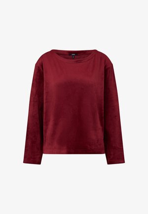 Bordeaux langetermijn sweatshirt gemaakt van zachte, textuurstof met een brede halslijn en een relaxte pasvorm, met minimale stikdetails.