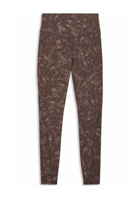 Leggings marron taille haute avec une texture mouchetée et un motif subtil. Coupe ajustée avec une finition lisse, idéale pour les tenues de sport.