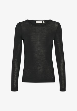 Schwarzes langärmliges Oberteil aus leichtem, leicht durchsichtigem Stoff. Verfügt über einen runden Halsausschnitt, eine schmale Passform und ein kleines Logo auf der linken Unterseite.