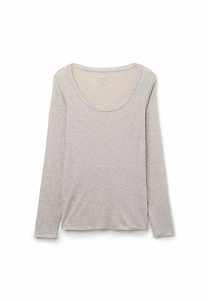 Hellgraues Langarmshirt aus weichem Stoff, mit rundem Ausschnitt und lässiger Passform, versehen mit seitlichen Schlitzen am Saum.