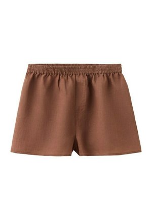 Pantaloncini di cotone marroni con vita elasticizzata e vestibilità ampia, progettati per un uso casual.