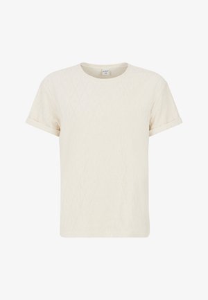 Lichtcrème kortek Mouw T-shirt met een textuurpatroon, ronde halslijn en opgerolde mouwen. Gemaakt van zachte stof met een ontspannen pasvorm.