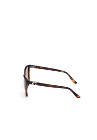Ochelari de soare cu lentile dreptunghiulare din scoică. Ramele au un logo subtil din aur pe tempie. Textură netedă și design elegant.