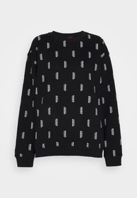 Felpa nera con un motivo a ripetizione del logo "HUGO" in bianco. Collo a giro classico e polsini a costine. Materiale in cotone morbido.