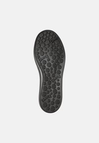 Black rubber shoe sole featuring an array of circular textured patterns and the engraved word "CAMPER." Size marked as 42.