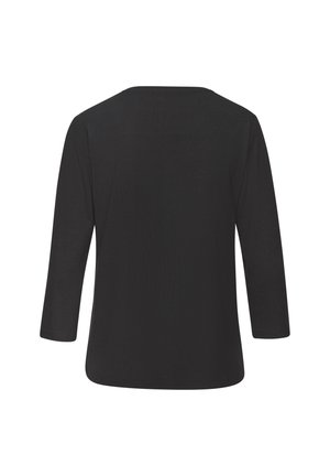 Black long-sleeve top with a wide neckline and simple design. Made from a smooth fabric, featuring a loose fit and no embellishments.